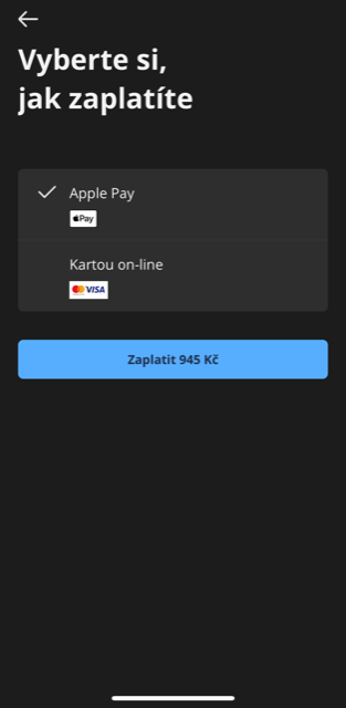 Výběr platby pomocí ApplePay