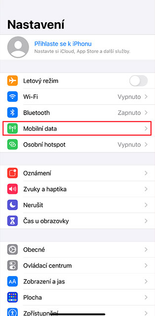 Nastavení mobilní data