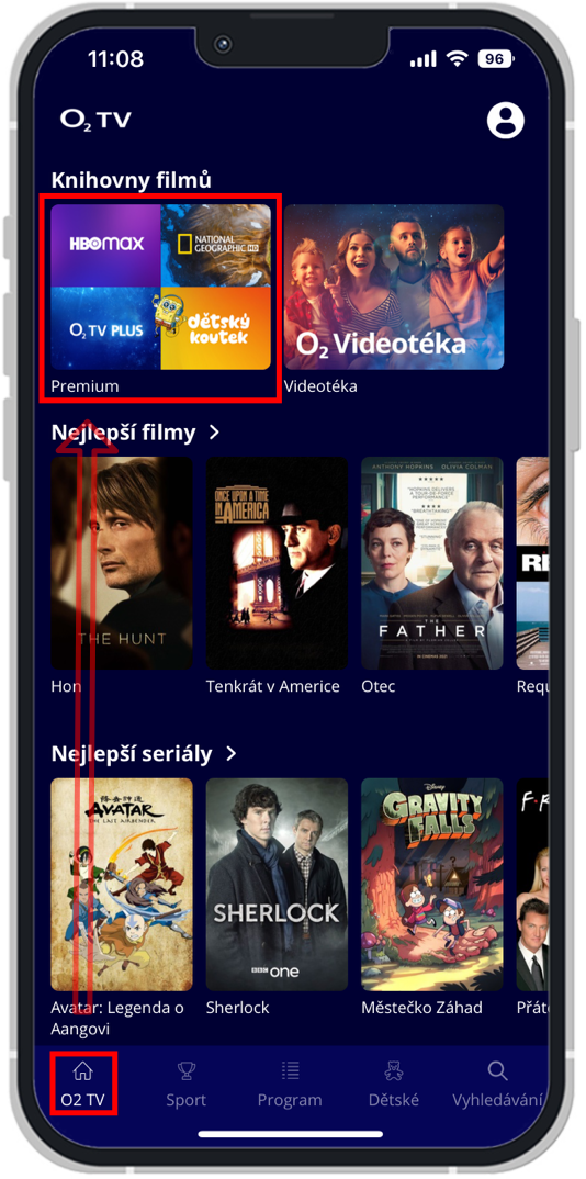 Sekce Premium v aplikaci O2 TV 2.0