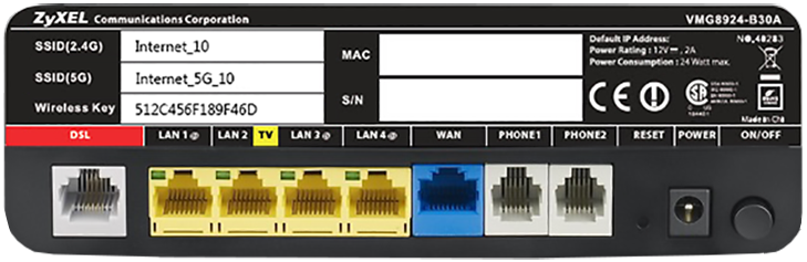LAN porty označené žlutě