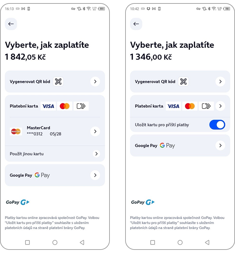 Platba v aplikaci Moje O2