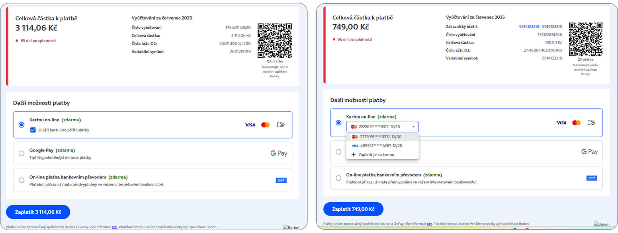Platba ve webovém Moje O2