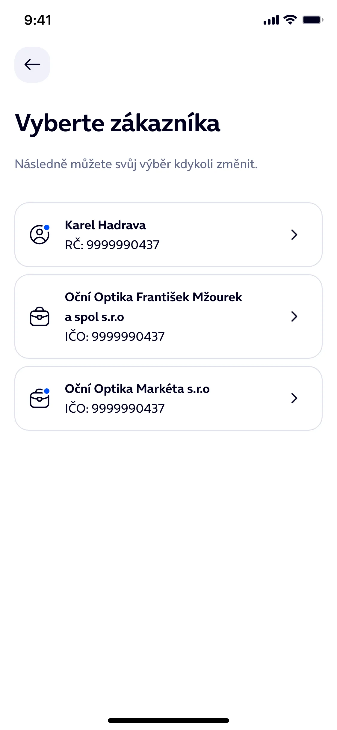 Obrazovka aplikace Moje O2: Instalační proces