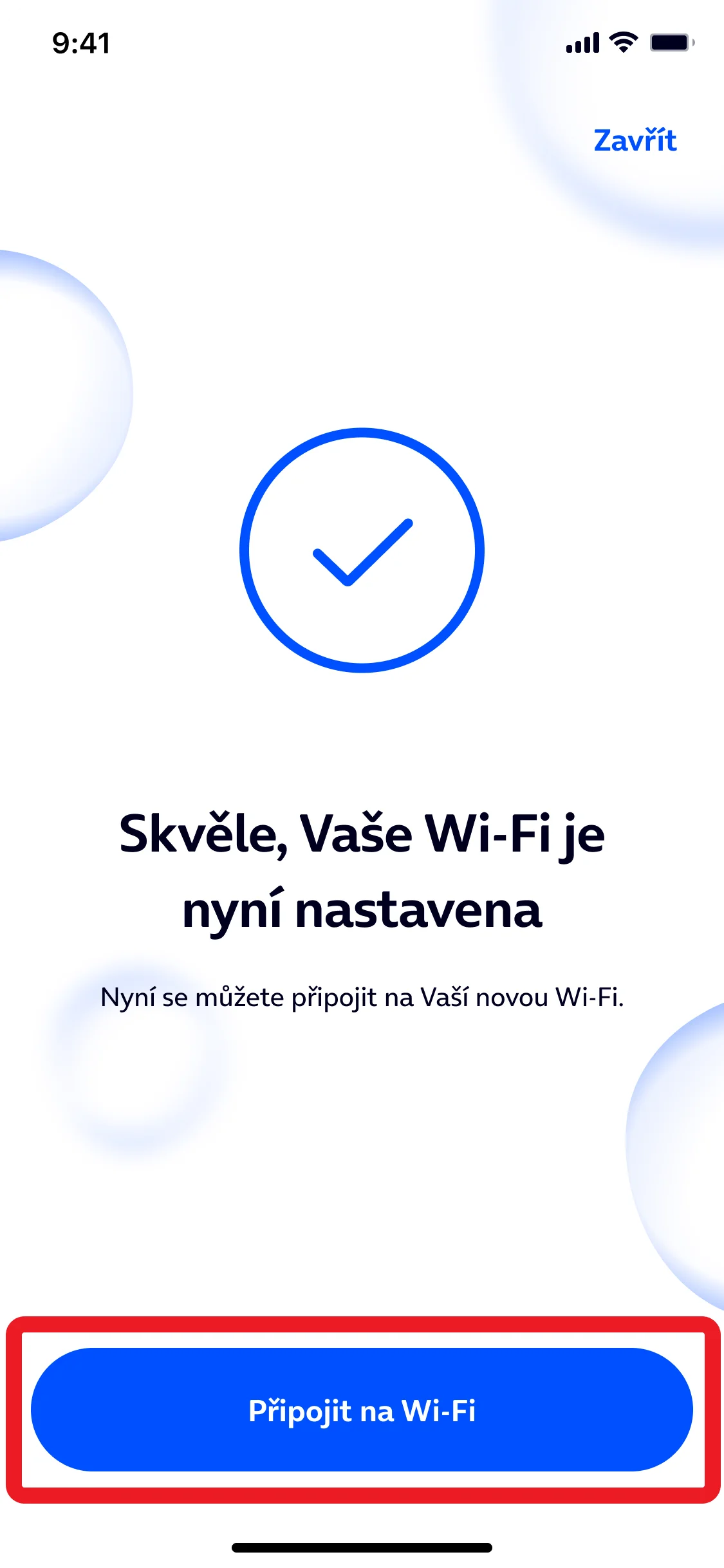 Obrazovka aplikace Moje O2: Instalační proces