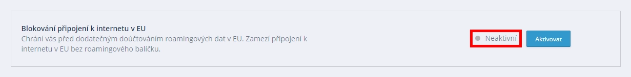 Neaktivní blokování připojení k internetu v EU v aplikaci Moje O₂