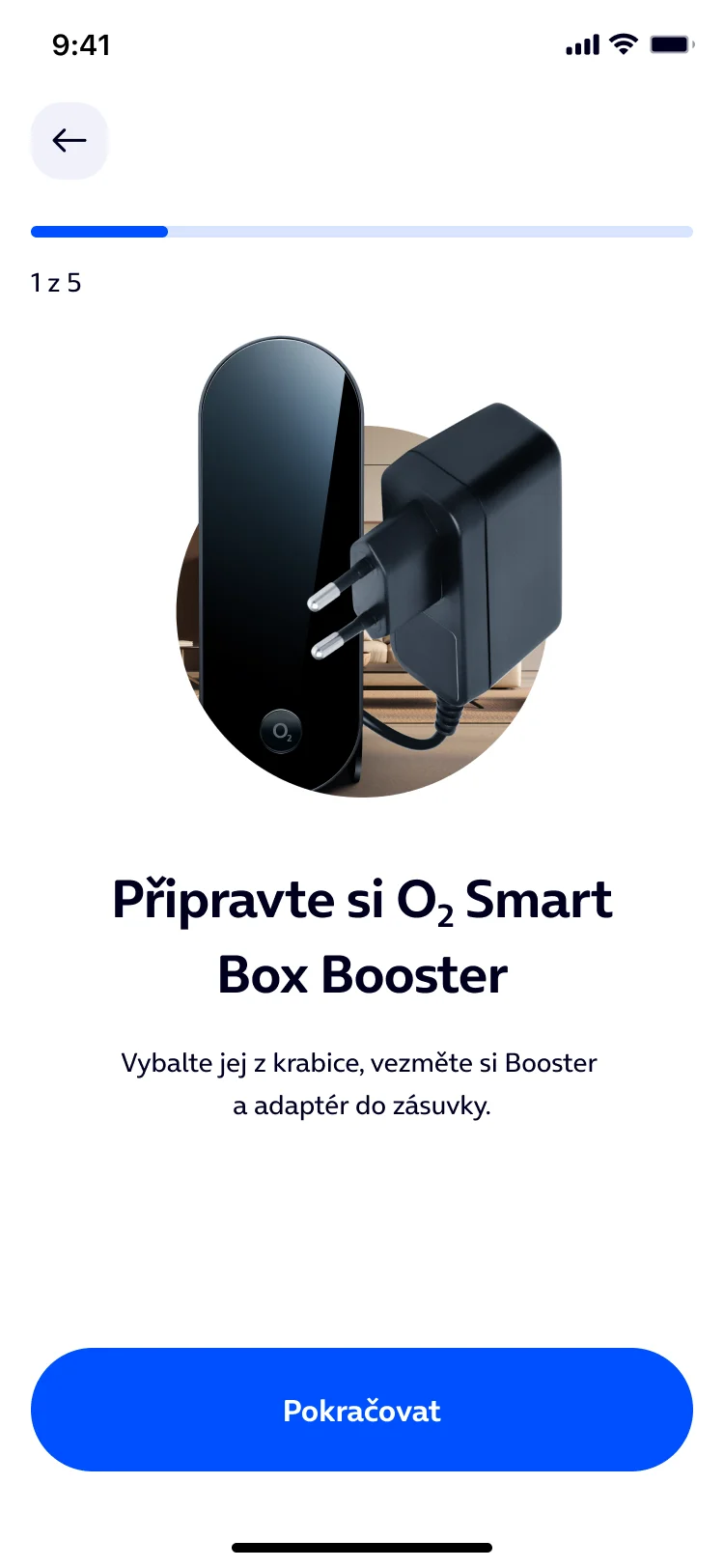 Obrazovka aplikace Moje O2: Postup spárování O2 Smart Boxu a O2 Smart Box Boosteru