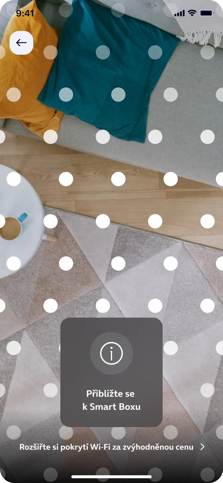 Obrazovka aplikace Moje O2: Postup spárování O2 Smart Boxu a O2 Smart Box Boosteru