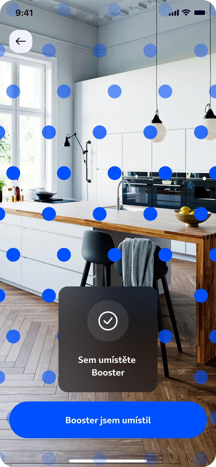 Obrazovka aplikace Moje O2: Postup spárování O2 Smart Boxu a O2 Smart Box Boosteru