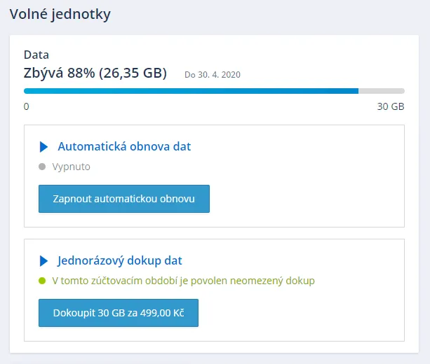 Zobrazení volných jednotek v tarifu