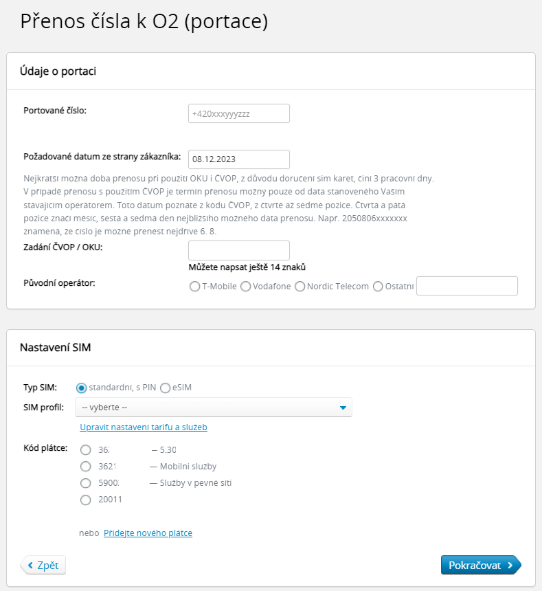Přenos čísla k O2