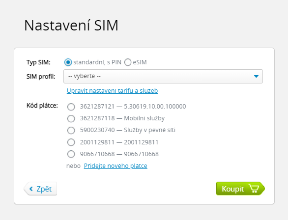 Nastavení SIM karty