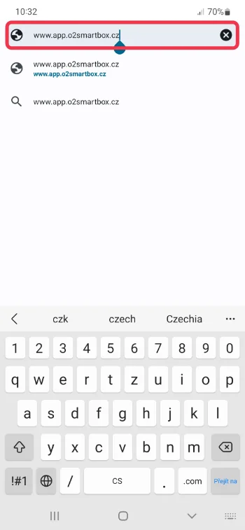 Zadaní adresy ke stažení aplikace do prohlížeče