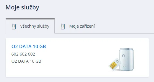 Služba O2 DATA 10 GB v aplikaci Moje O2
