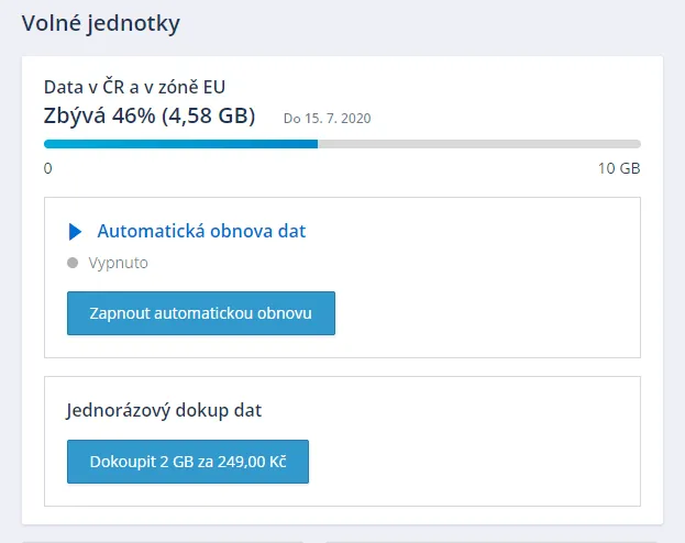 Ukazatel volných jednotek v tarifu