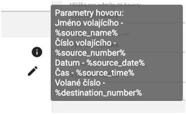 Parametry hovoru