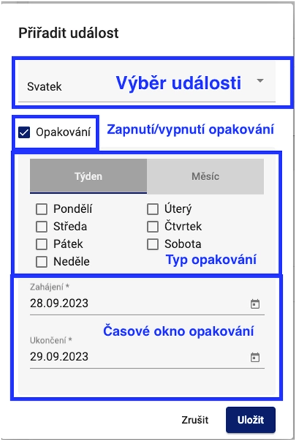 Přiřazení události