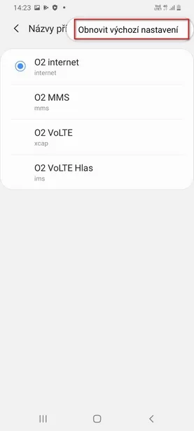 Obnovit výchozí nastavení