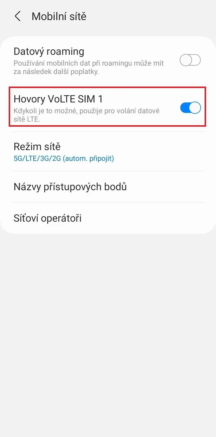 Druhé tlačítko Hovory volte