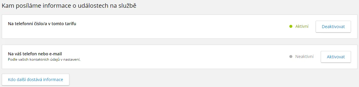 ukázka nastavených upozornění