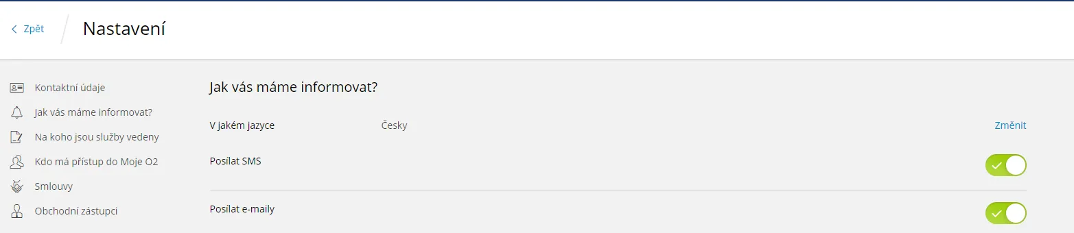 informace o nastavení