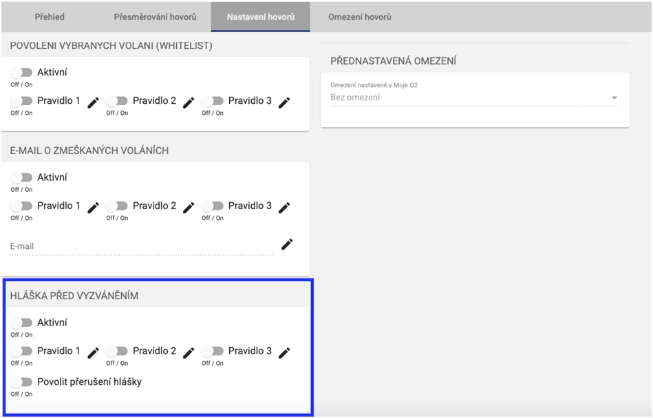Hláška před vyzváněním