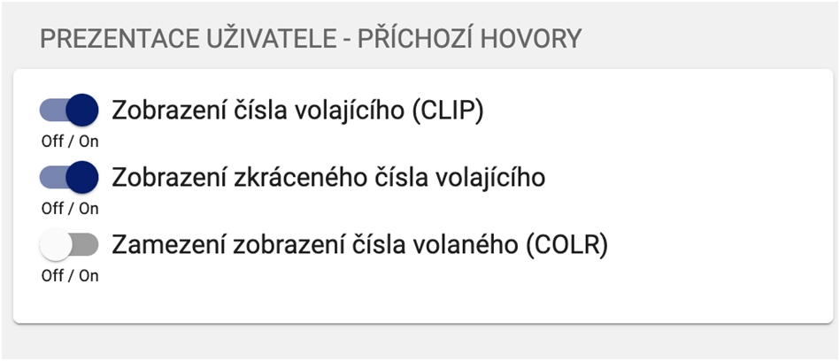 Prezentace uživatele - příchozí hovory