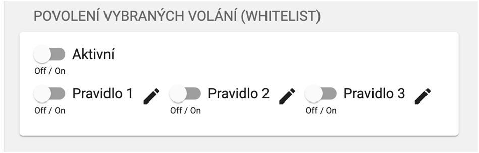 Povolení vybraných volání