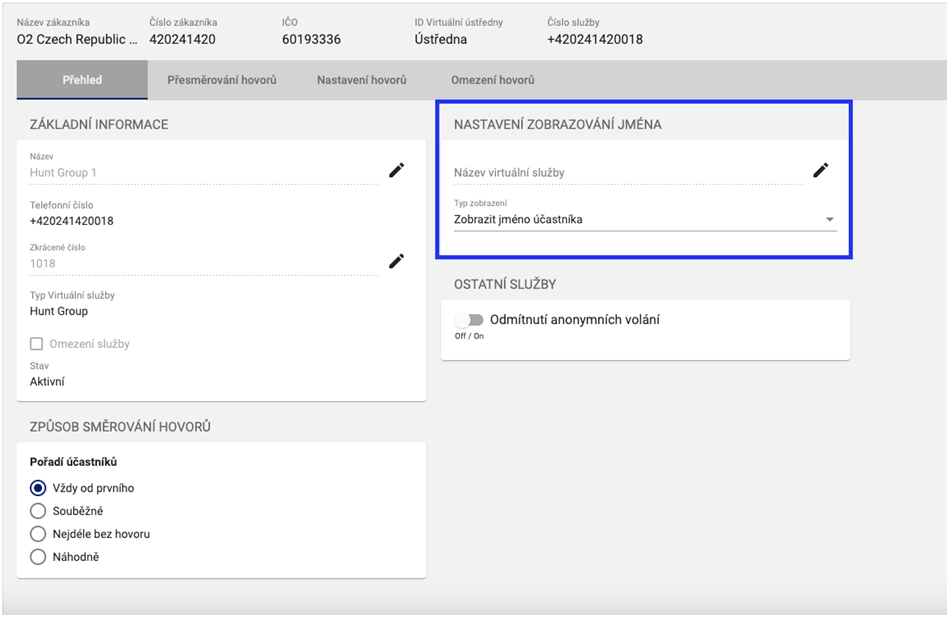 nastavení zobrazování jména