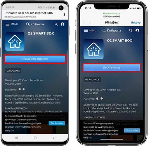 Tlačítko pro stažení aplikace na operační systém Android a iOS