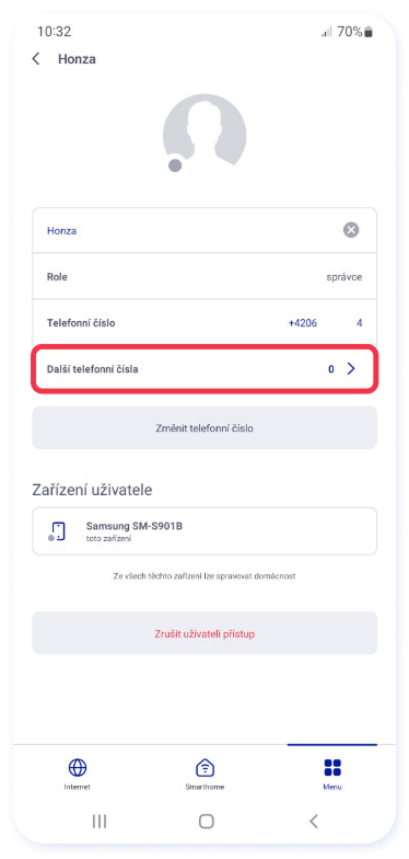 Označené telefonní číslo