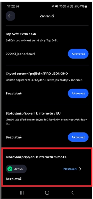 Blokování připojení k internetu mimo EU