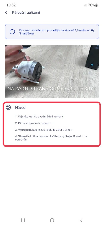 Návod k párování venkovní kamery v aplikaci O2 Chytrá domácnost s krok za krokem instrukcemi