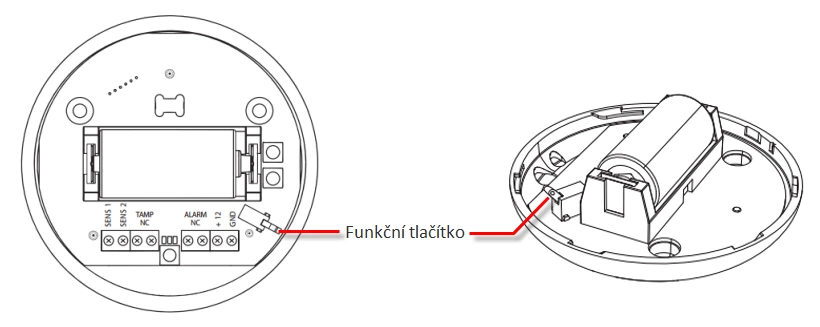 Schéma senzoru s vyznačeným funkčním tlačítkem