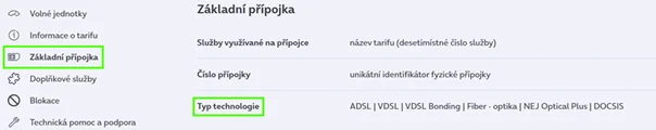 Kde v Moje O2 zjistit typ vaší internetové přípojky