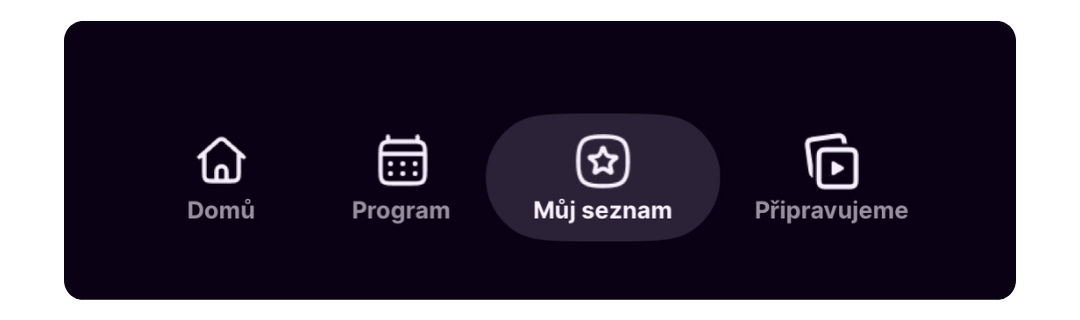 Lišta Můj seznam Oneplay na mobilu