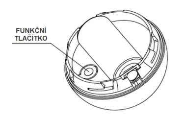 Schéma detektoru zaplavení s vyznačeným funkčním tlačítkem uvnitř zařízení