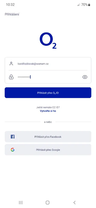 Přihlášení k aplikaci O2 Smart Box