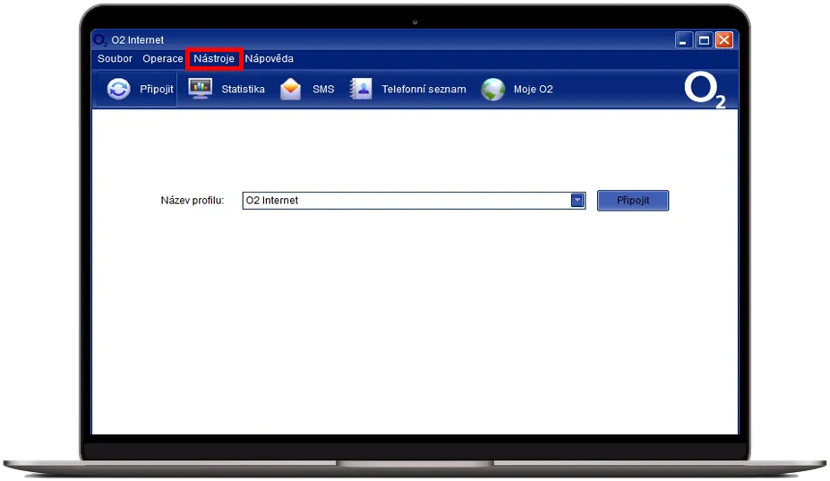 O2 internet s označeným tlačítkem