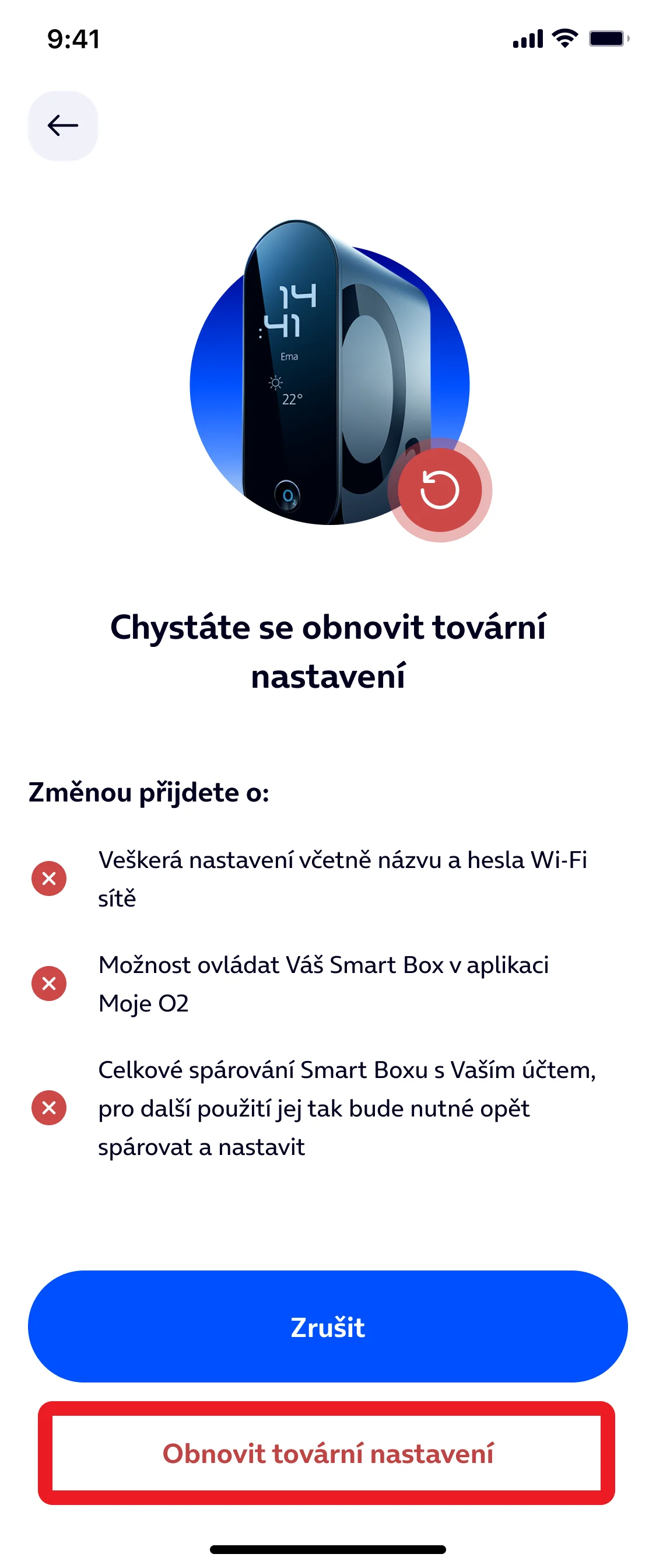 Obnovení továrního nastavení