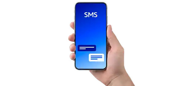 Obrazovka telefonu s chatem a nápisem SMS