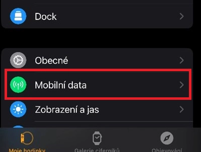 mobilní data v nastavení telefonu