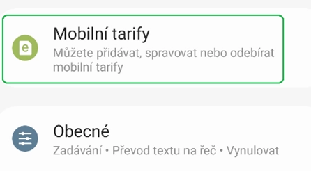 mobilní tarify v nastavení