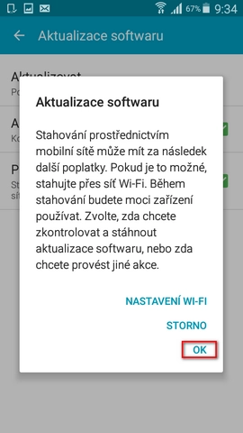 Nastavení potvrzení aktualizace