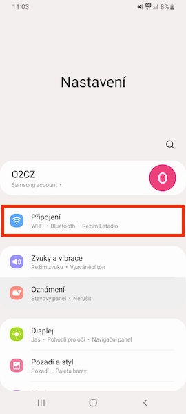 Označená sekce Připojení