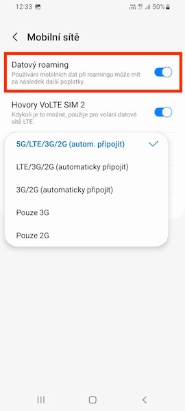 Přepínač datový roaming