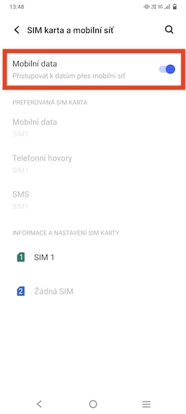 Mobilní data přepínač
