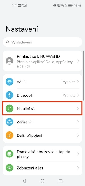 Označená sekce Připojení