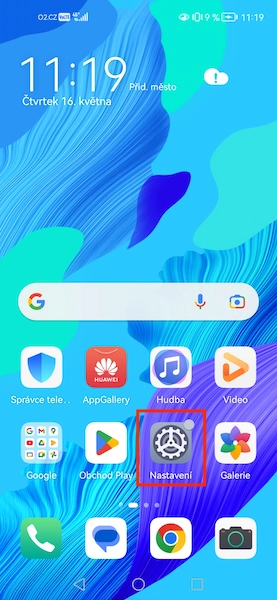 Ikona nastavení na ploše telefonu