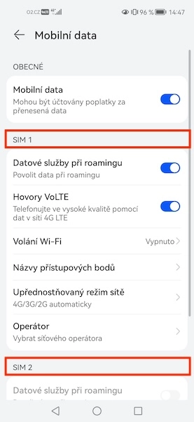 Vyberte SIM kartu