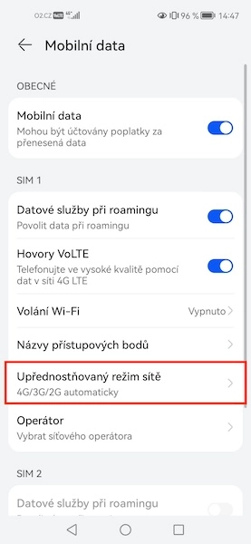 Preferovaný typ sítě